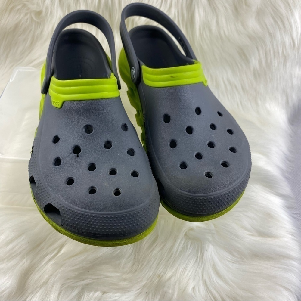 CROCS UNISEX GRAY-GREEN DUET MAX CLOG SHOES SIZE 10M 12W